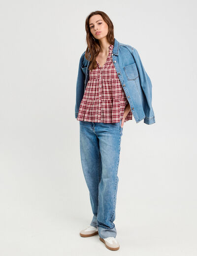 Blouse manches 3/4 bordeaux femme
