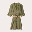 Robe chemise trapèze ceinturée vert kaki femme