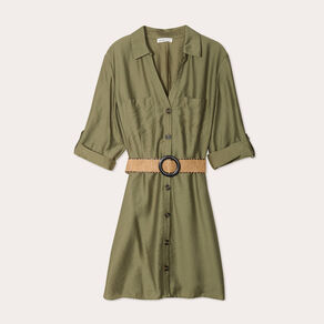 robe chemise trapeze ceinturee vert kaki femme Robe chemise trapèze ceinturée vert kaki femme