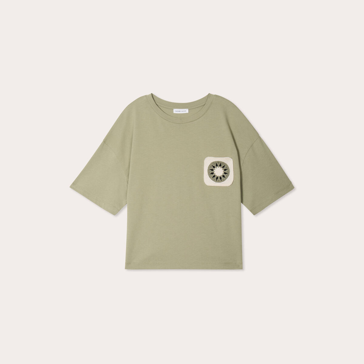 T-shirt manches courtes vert kaki femme
