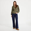 Blouse broderie col V manches longues vert kaki femme