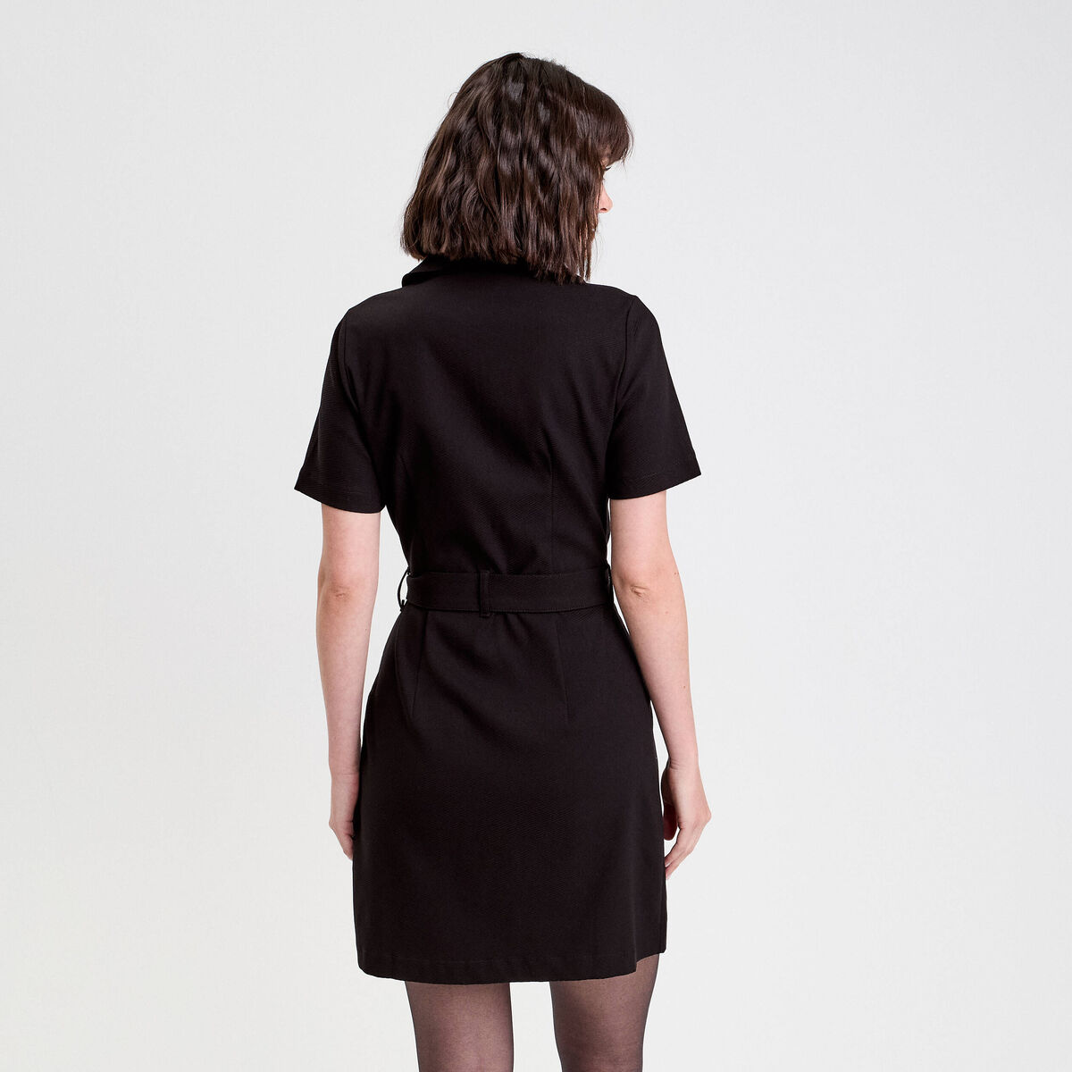 Robe droite zipp&eacute;e ceintur&eacute;e noir femme