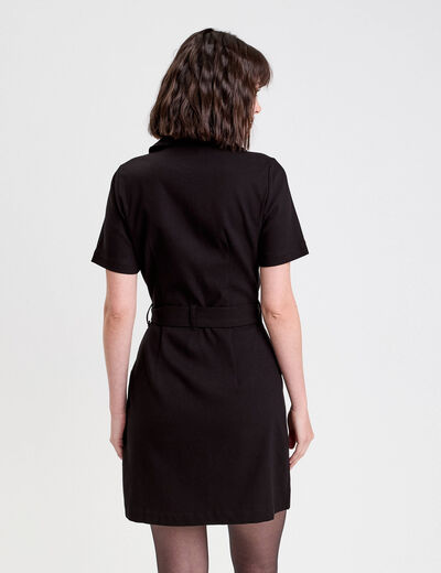 Robe droite zippée ceinturée noir femme