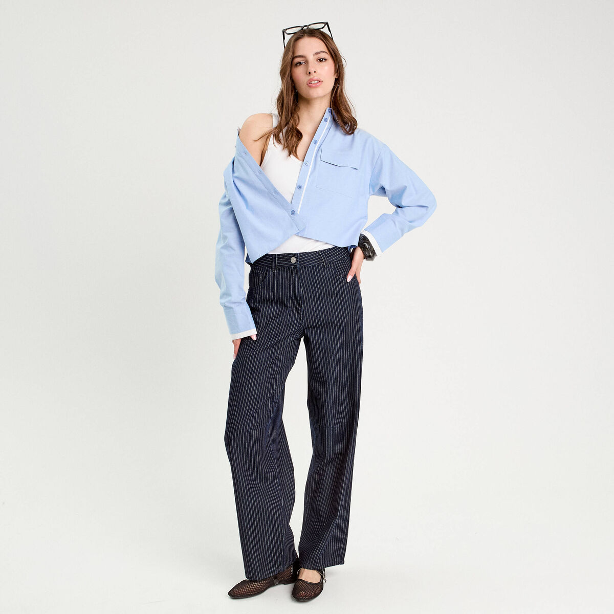 Chemise manches longues bleu ciel femme