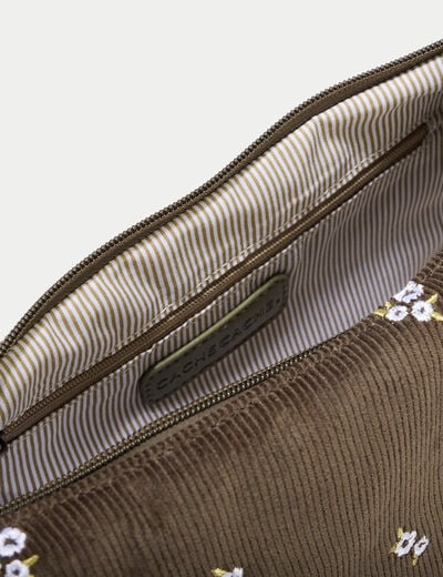Sac banane velours c&ocirc;tel&eacute; vert kaki femme