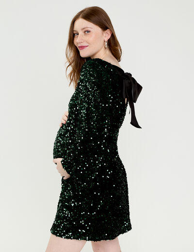 Robe &agrave; sequins dos nou&eacute; vert fonc&eacute; femme
