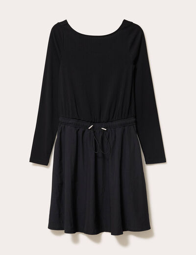 Robe courte droite col bateau noir femme