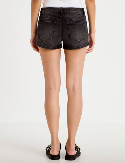 Short en jean avec broderie denim noir femme