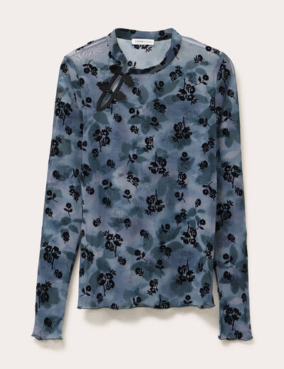 T-shirt col montant manches longues gris femme