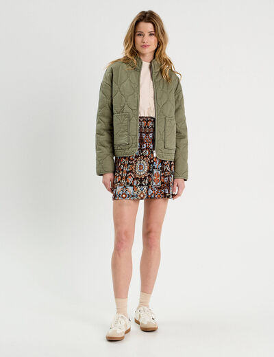 Veste matelassée zippée vert kaki femme