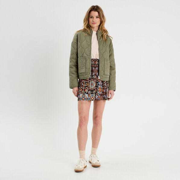 Veste matelassée zippée vert kaki femme