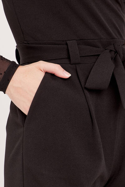 Combishort ceinturée noir femme