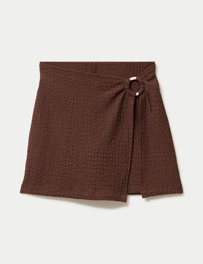 Jupe-short courte &eacute;vas&eacute;e en maille marron femme