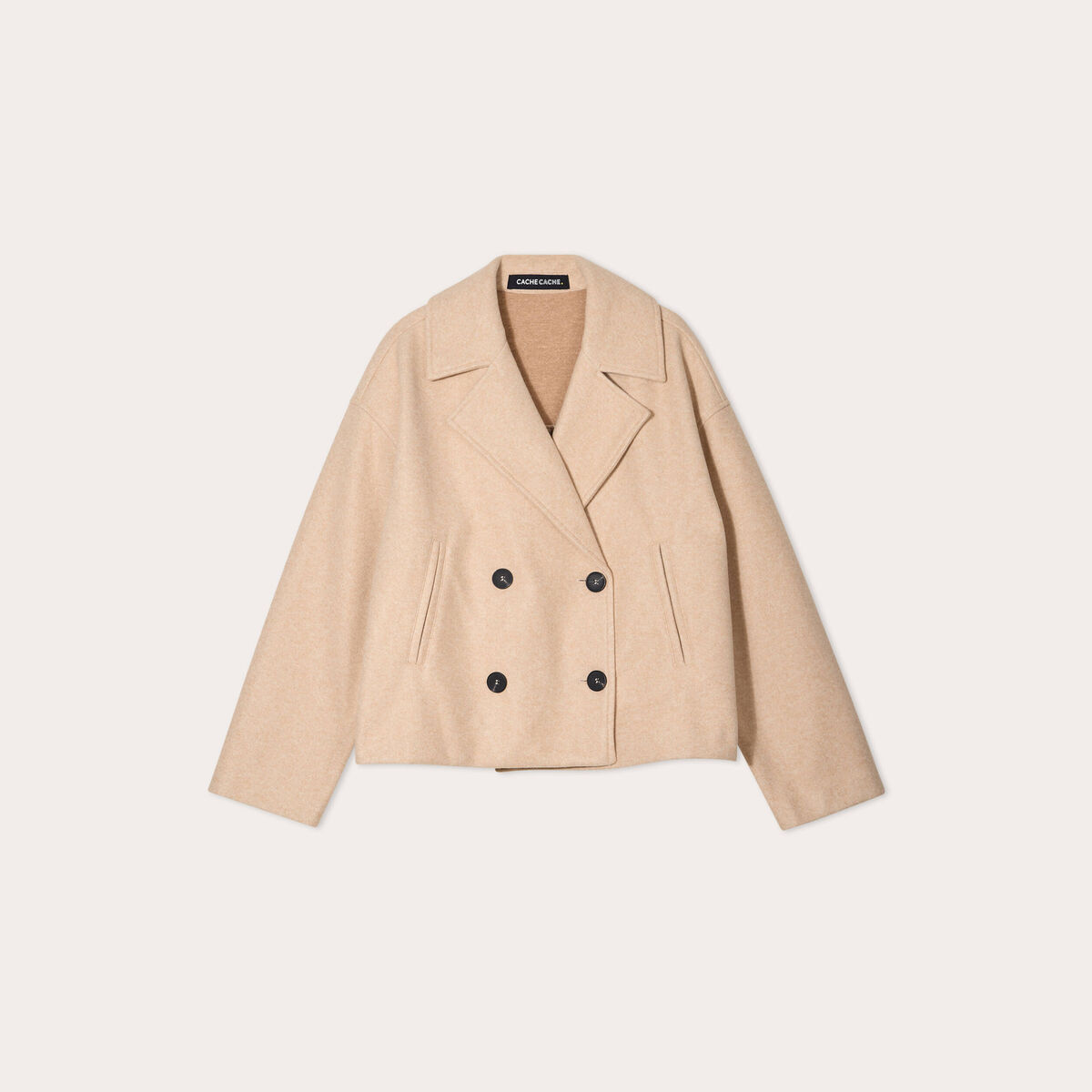 Caban court boutonné beige femme