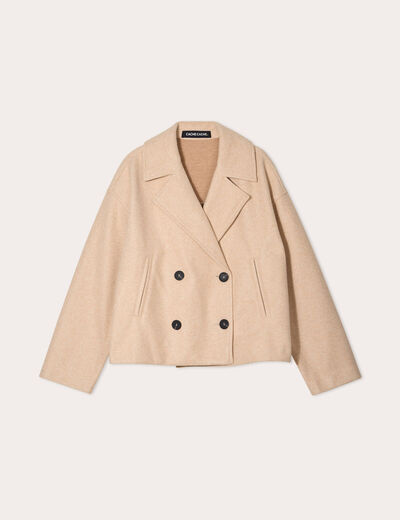 Caban court boutonné beige femme