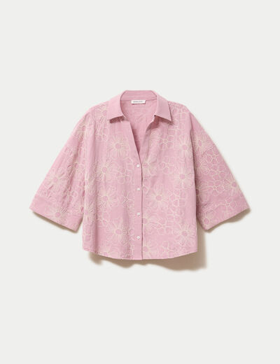 Blouse boyfriend manches 3/4 rose clair femme