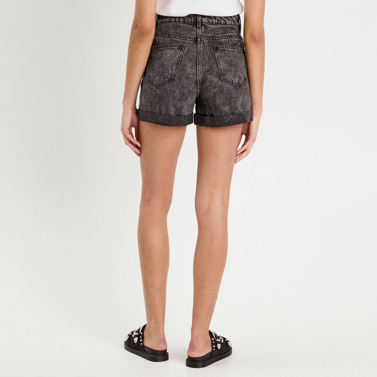 Short mom taille haute en jean denim noir femme