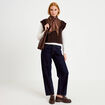Pull 2-en-1 manches longues col rond marron fonc&eacute; femme