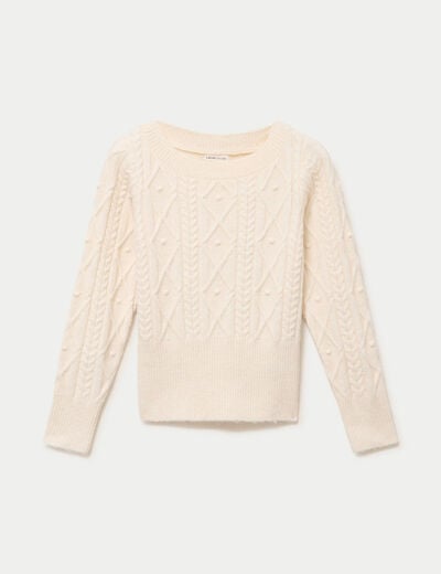 Pull col bateau manches longues ivoire femme