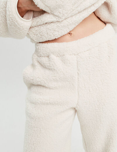 Pantalon effet polaire ecru femme