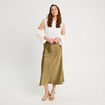 Jupe longue trapèze satin vert foncé femme