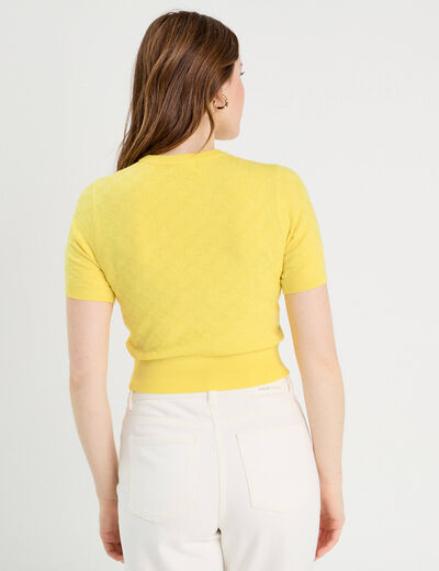 Pull manches courtes jaune pastel femme