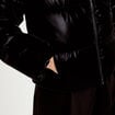 Doudoune cropped col montant brillante noir femme