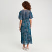 Robe longue évasée col en V bleu foncé femme