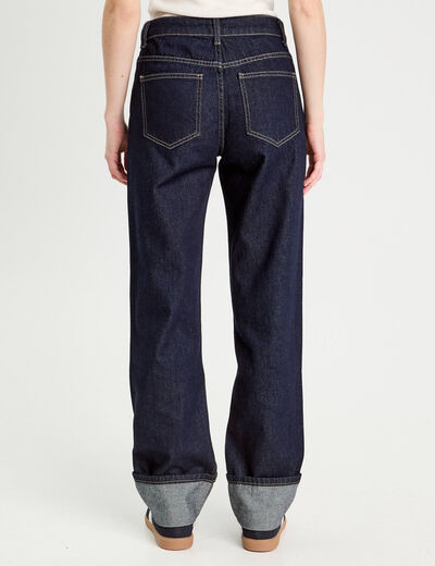 Jeans droit à revers denim brut femme