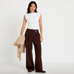 Pantalon large avec ceinture &agrave; bijou marron fonc&eacute; femme