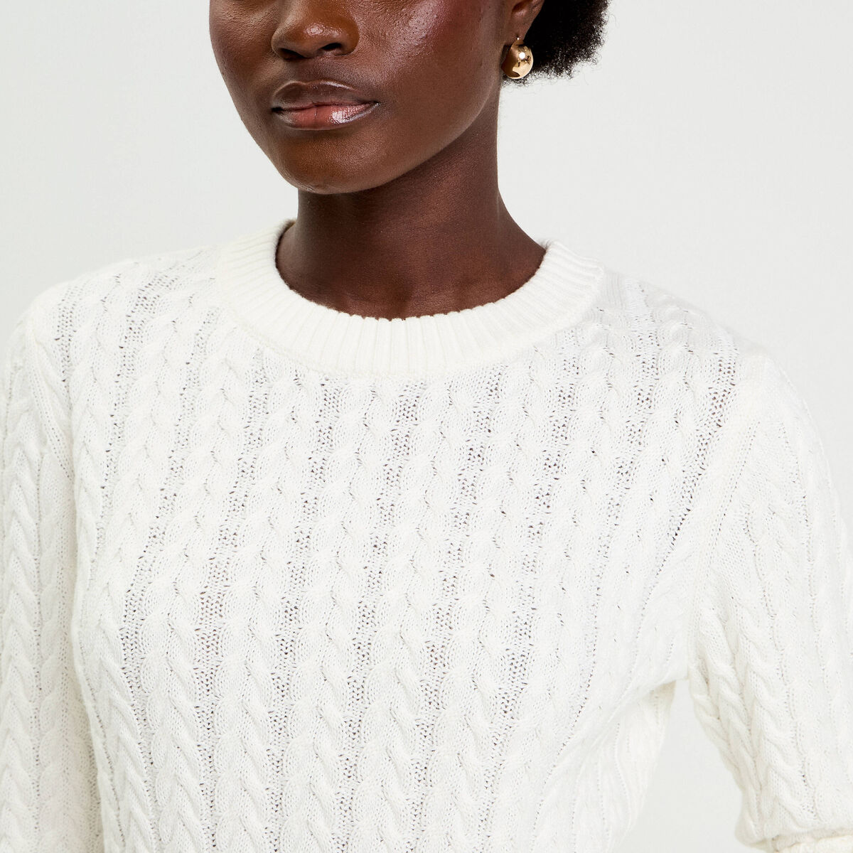 Pull torsad&eacute; ecru femme