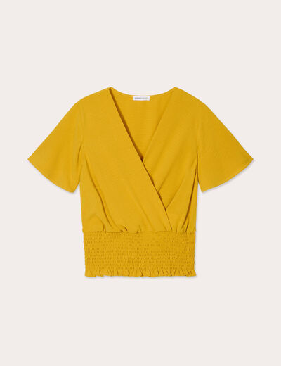Blouse smockée manches courtes jaune citron femme
