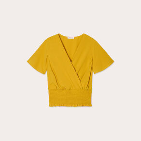 blouse smockee manches courtes jaune citron femme Blouse smockée manches courtes jaune citron femme