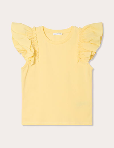 T-shirt manches volants jaune clair femme