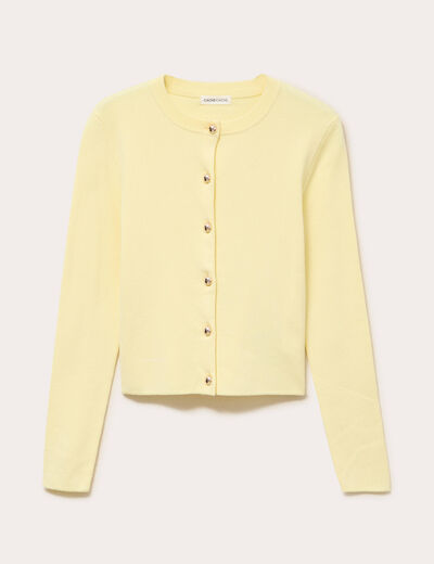 Gilet ajust&eacute; cropped col rond jaune clair femme