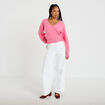 Gilet col v manches longues rose vif femme