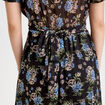 Robe évasée col v manches courtes noir femme