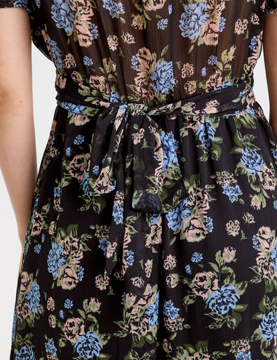 Robe évasée col v manches courtes noir femme