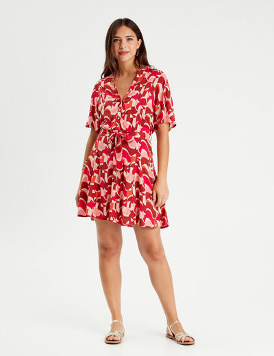 Robe chemise évasée fluide rose femme