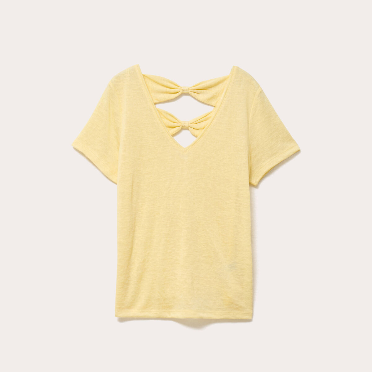 T-shirt noeuds dos jaune clair femme