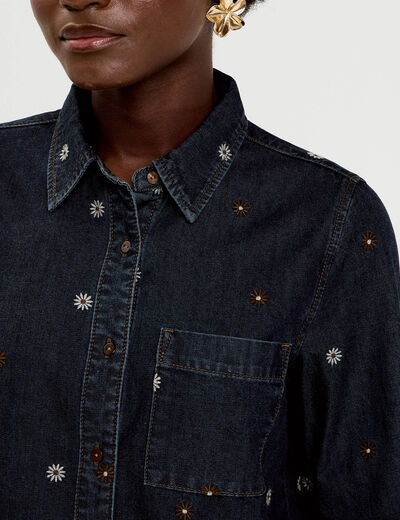 Chemise en jean brod&eacute;e denim brut femme