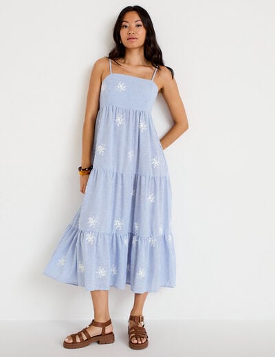 Robe longue &eacute;vas&eacute;e &agrave; fines bretelles blanc femme