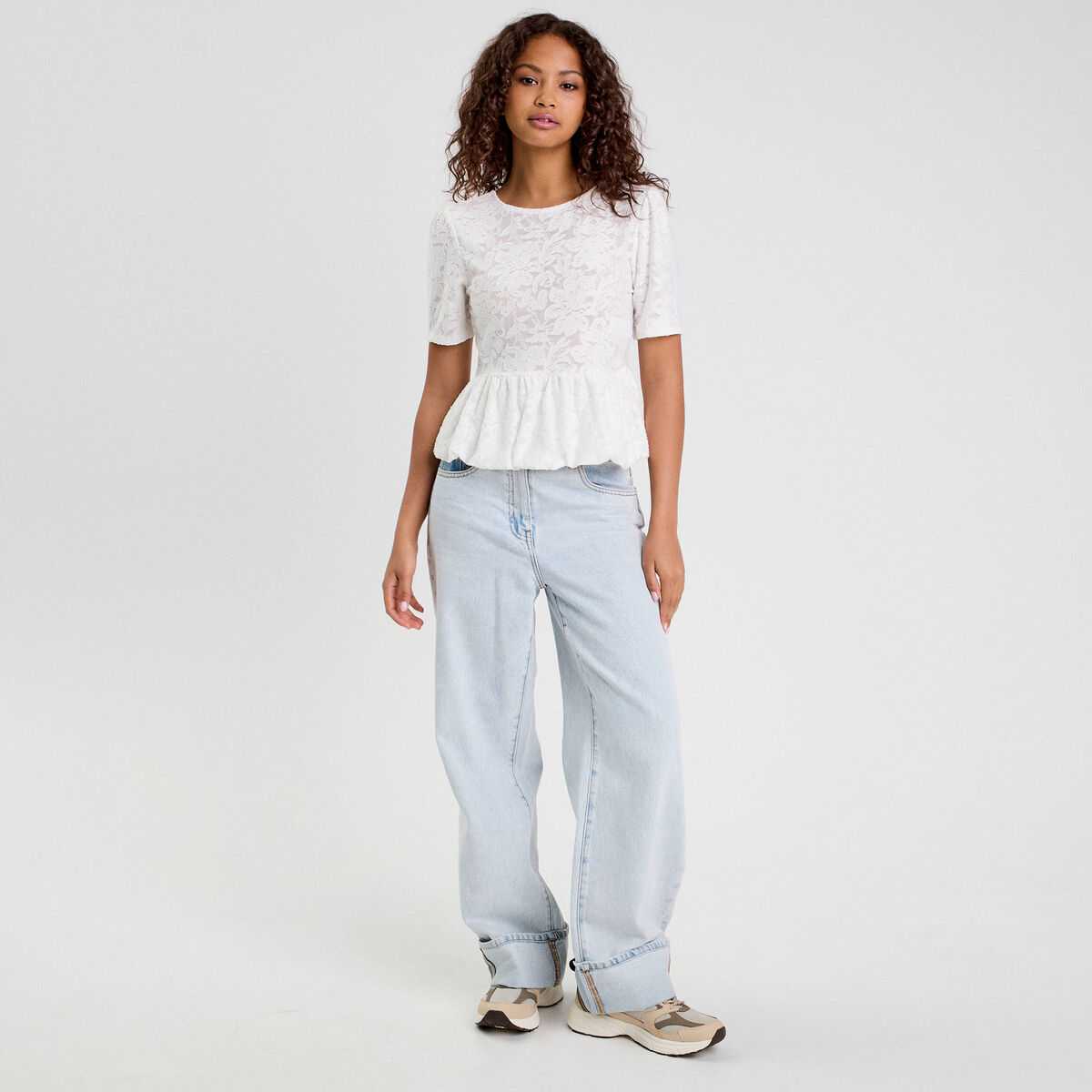 Blouse manches courtes ecru femme