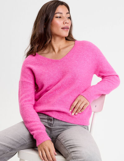 Pull avec col en V rose femme