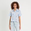 Chemise manches courtes brodée bleu femme
