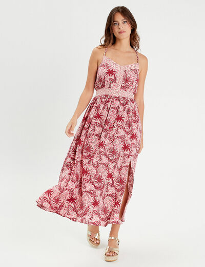 Robe longue évasée bretelles blanc femme