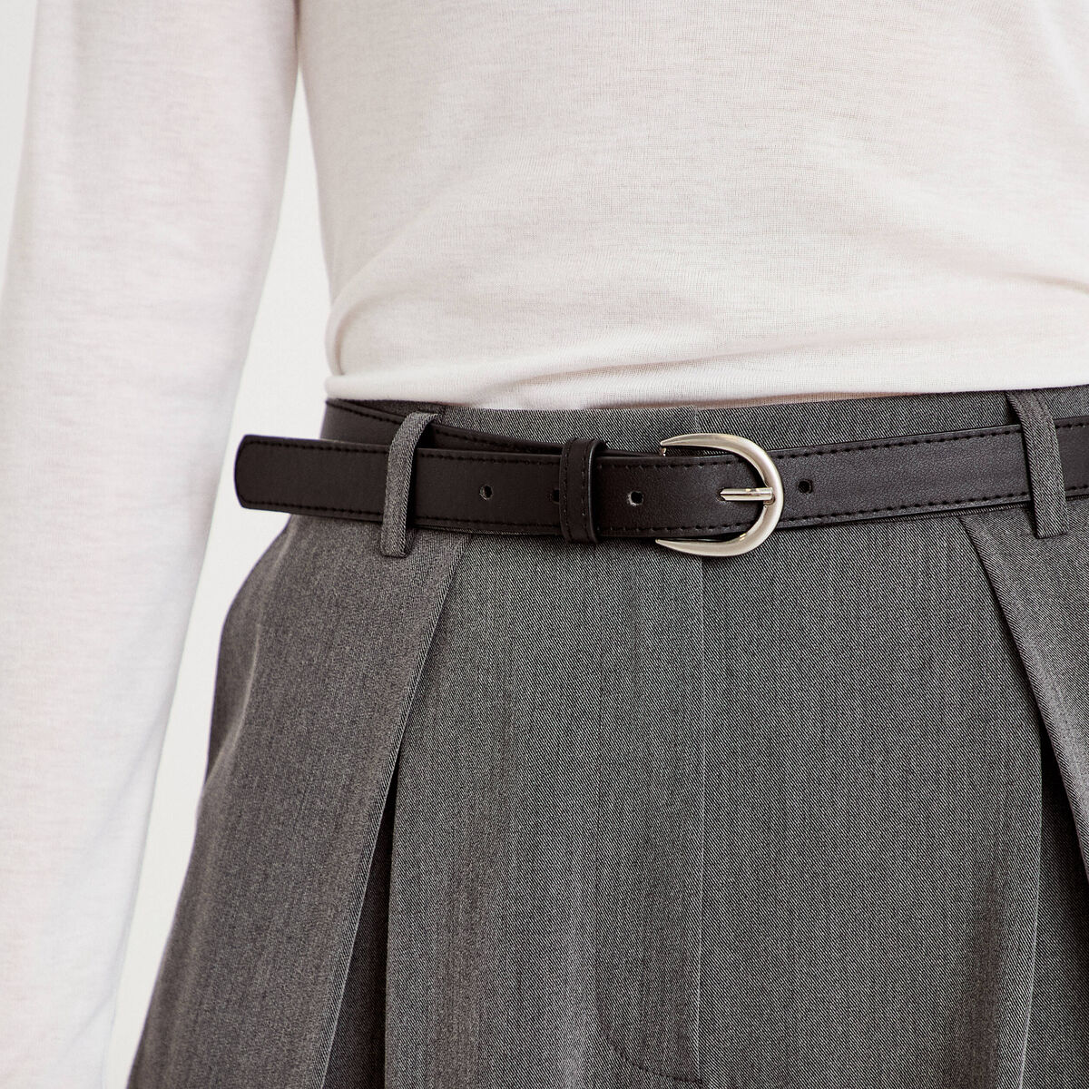 Pantalon large avec ceinture amovible gris clair femme