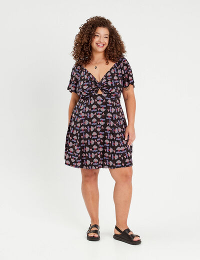 Robe évasée manches courtes noir femme