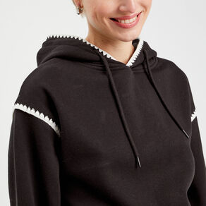 Sweat à capuche détails brodés noir femme