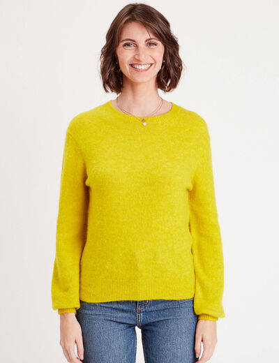 Pull avec col rond jaune or femme
